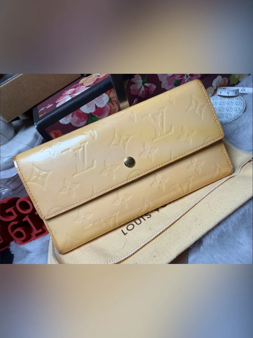 Louis Vuitton Patent Vernis Light Yellow Long Flap Wallet